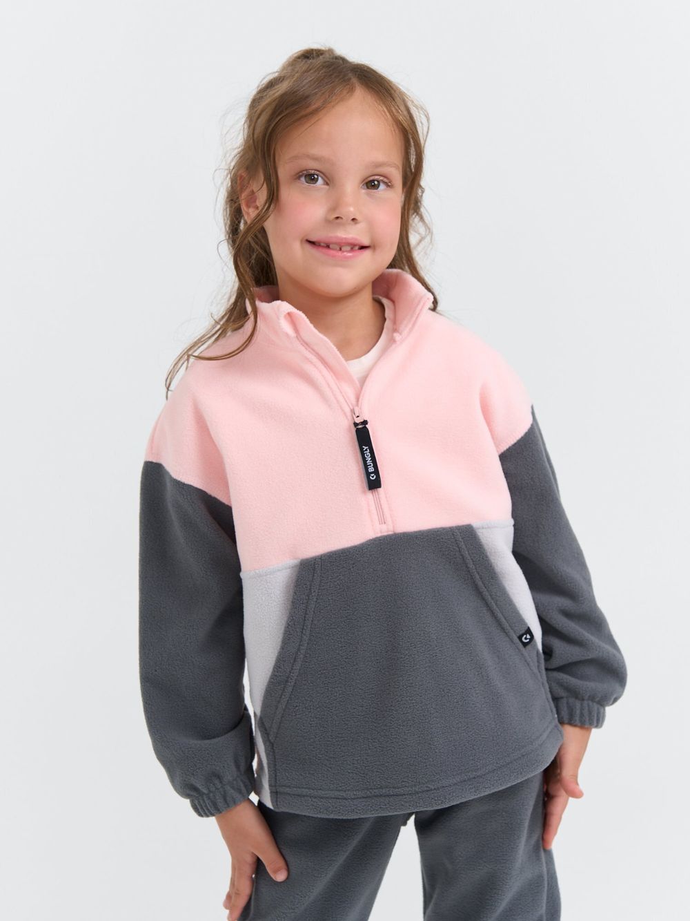 Олимпийка флисовая Колор блок "Графит/Роза"