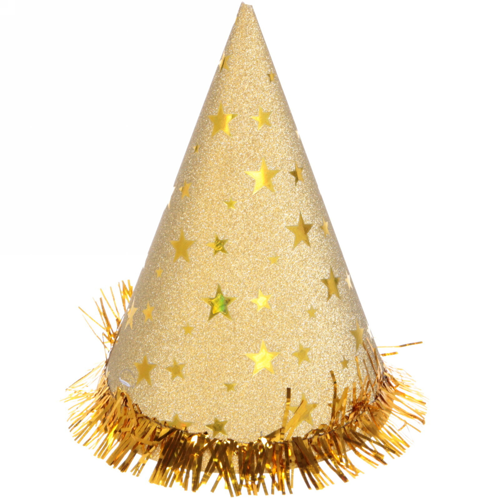 Колпак праздничный «Блеск» 20см с мишурой, цвет золото
