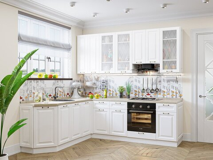 Угловая модульная кухня Ницца-03 Белый - Белый 2340*1890/2400*600