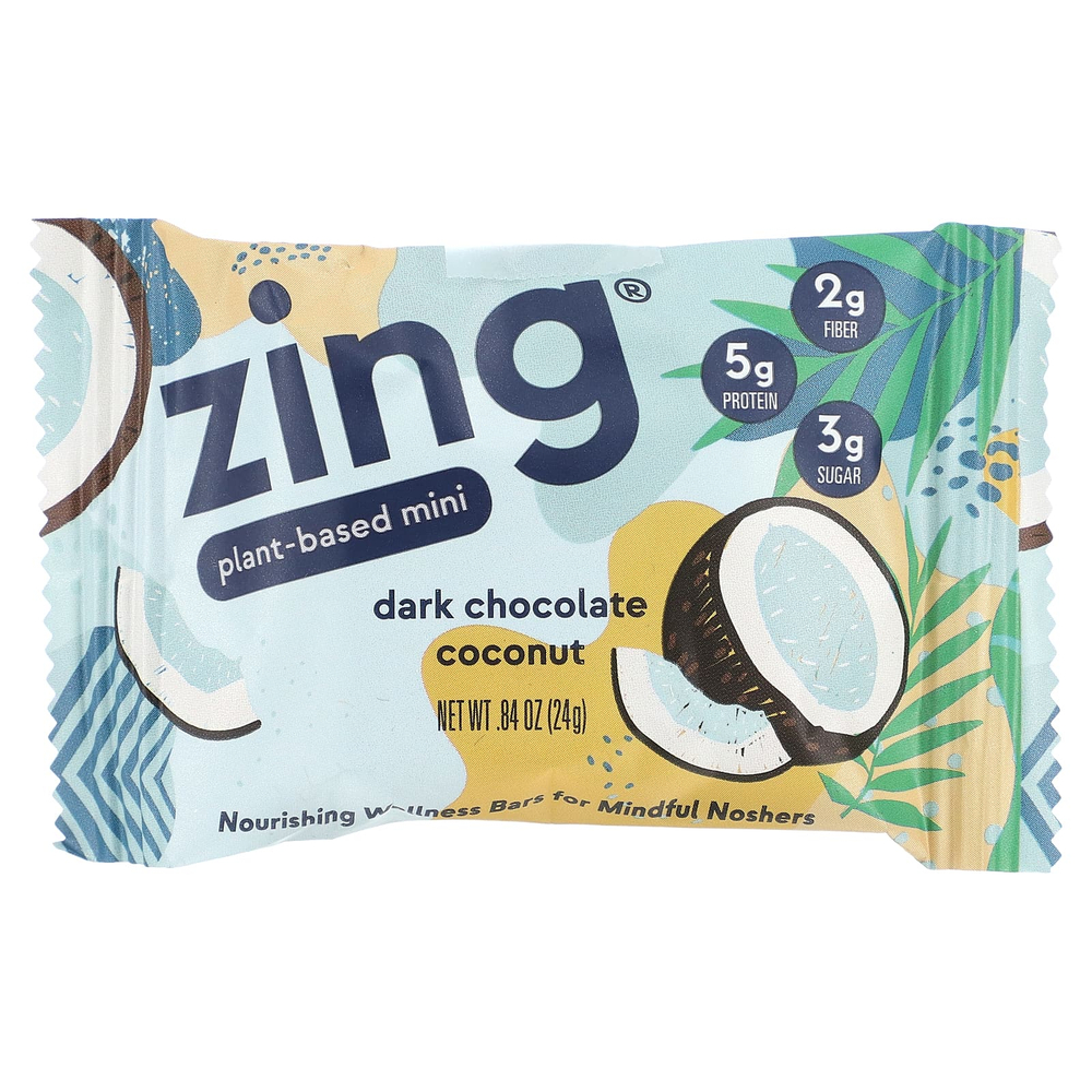 Zing Bars, мини-батончики на растительной основе, темный шоколад с кокосом в миндальной пасте, 18 батончиков по 24 г (0,84 унции)