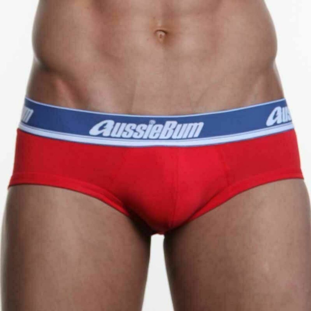 Мужские трусы брифы красные с синей резинкой AussieBum Brief AB00062