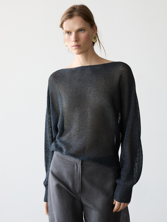 Massimo Dutti Струящийся джемпер из хлопка, темно-синий