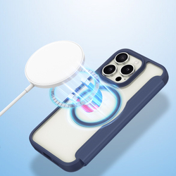 Прозрачный чехол книжка синего цвета с поддержкой MagSafe от Dux Ducis для iPhone 15 Pro, серия Skin X Pro Series Case
