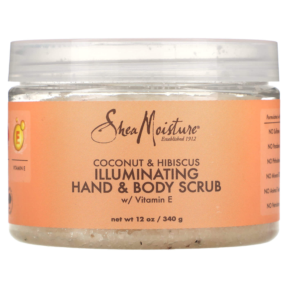 SheaMoisture, Осветляющий скраб для рук и тела с витамином E, кокосом и гибискусом, 340 г (12 унций)
