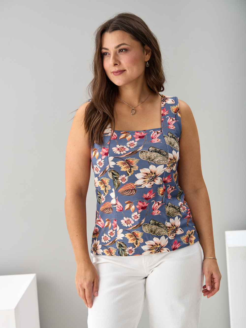 Майка М-040/индиго-тропическиелистья