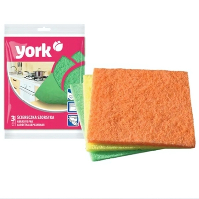 Губки абразивные 3шт 14*13см, плотность 500 г/м2 фибра (акриловая смола, полиэстер, кварц, нейлон) YORK