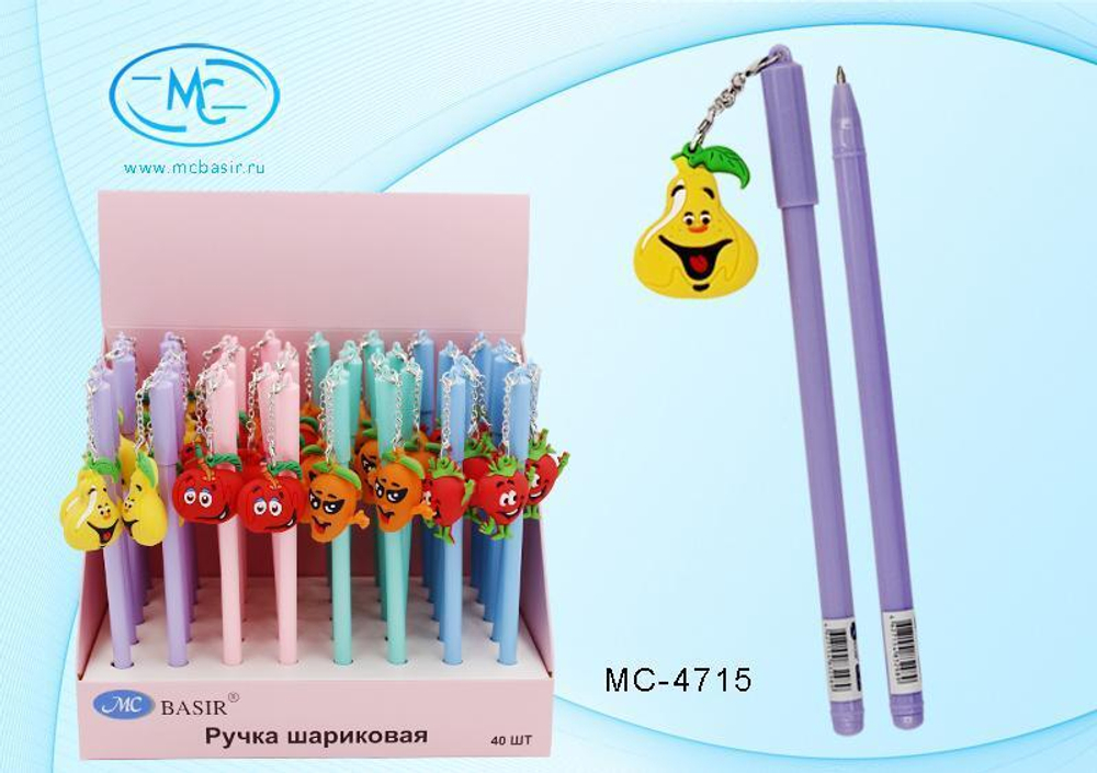 Ручка шариковая 0,5мм синяя "Фруктовая семейка" (Basir)