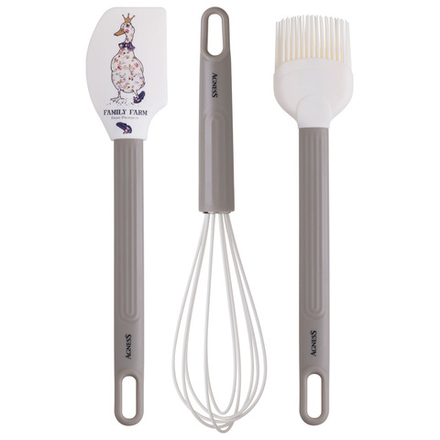 НАБОР: ВЕНЧИК, ЛОПАТКА, КИСТОЧКА AGNESS, 3 ПРЕДМЕТА, СЕРИЯ "FAMILY FARM"