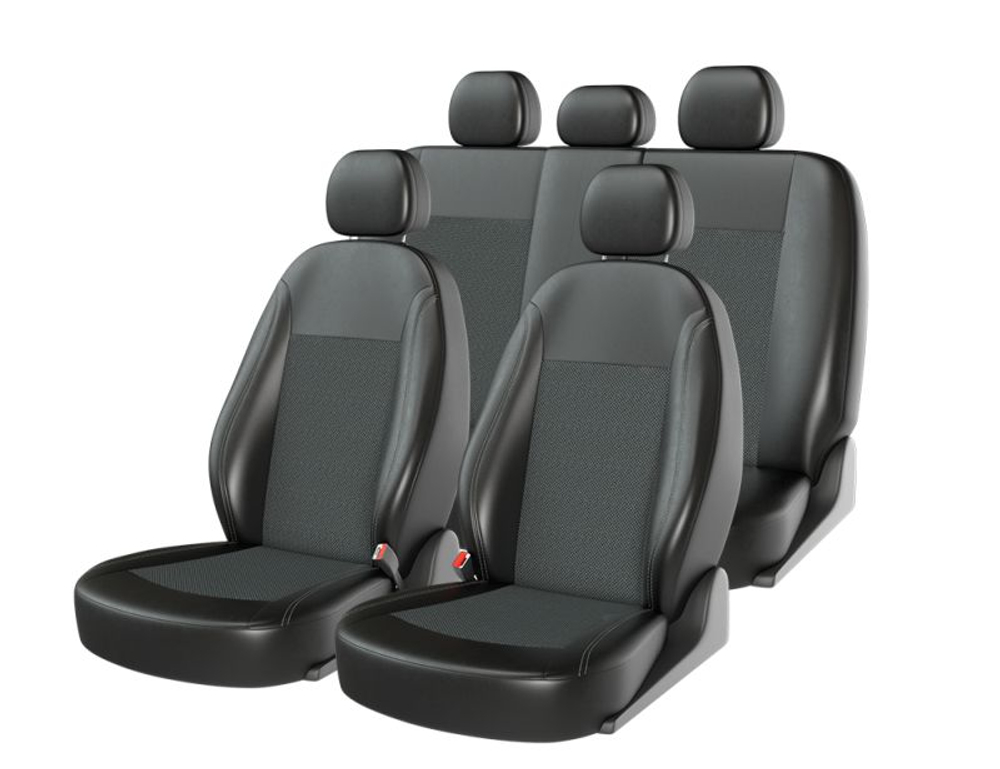 Чехлы на сидения CarFashion «ATOM JACQUARD» 10953 - Экокожа/жаккард -черный/т.серый/шов серый