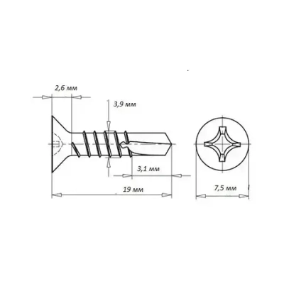 Саморез 3.9 x 19 мм 200 шт. 0.26 кг.