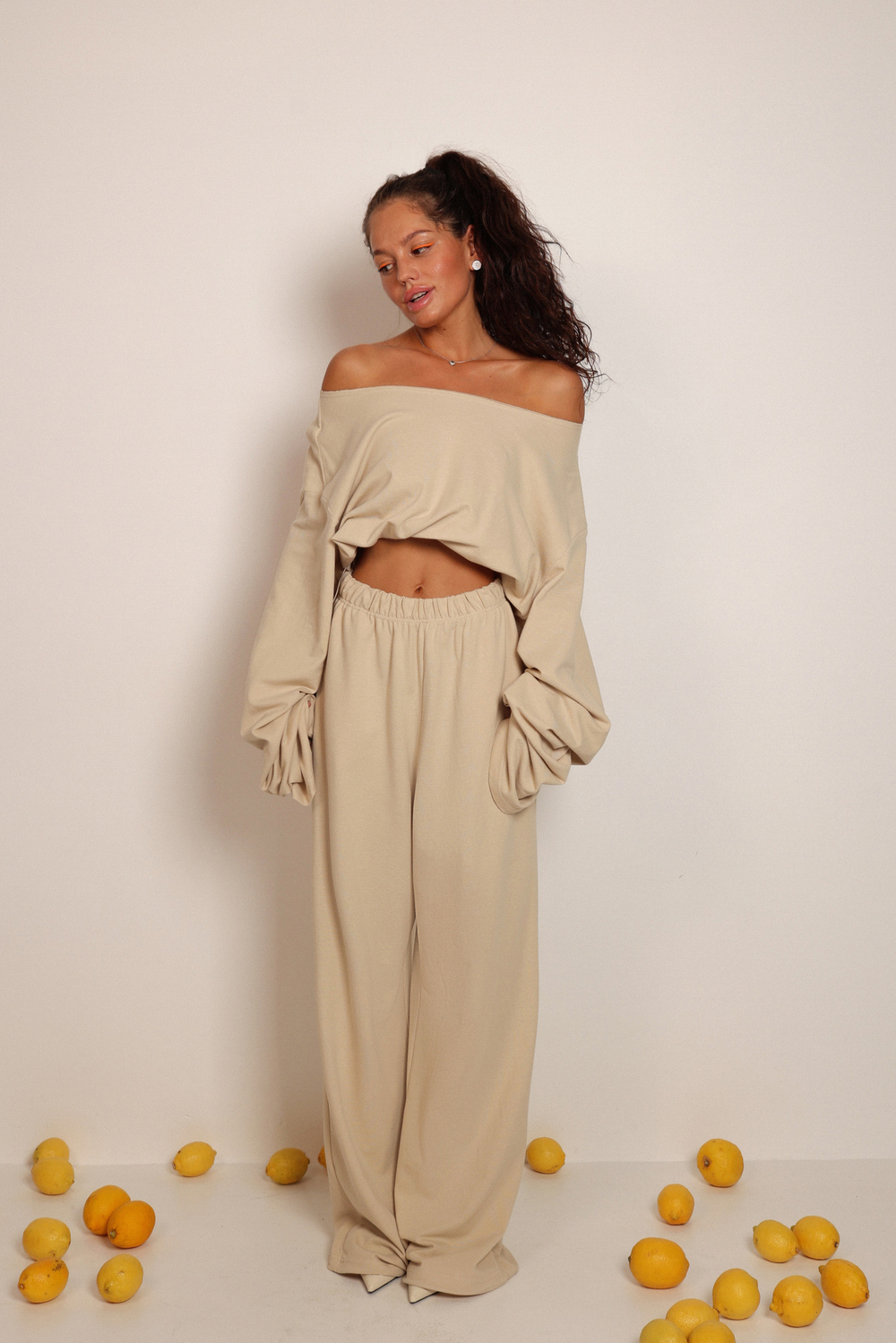 Брюки из пике на тонкой резинке