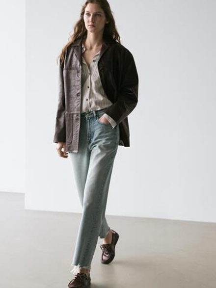 Massimo Dutti Прямые джинсы с высокой талией, светло-голубой