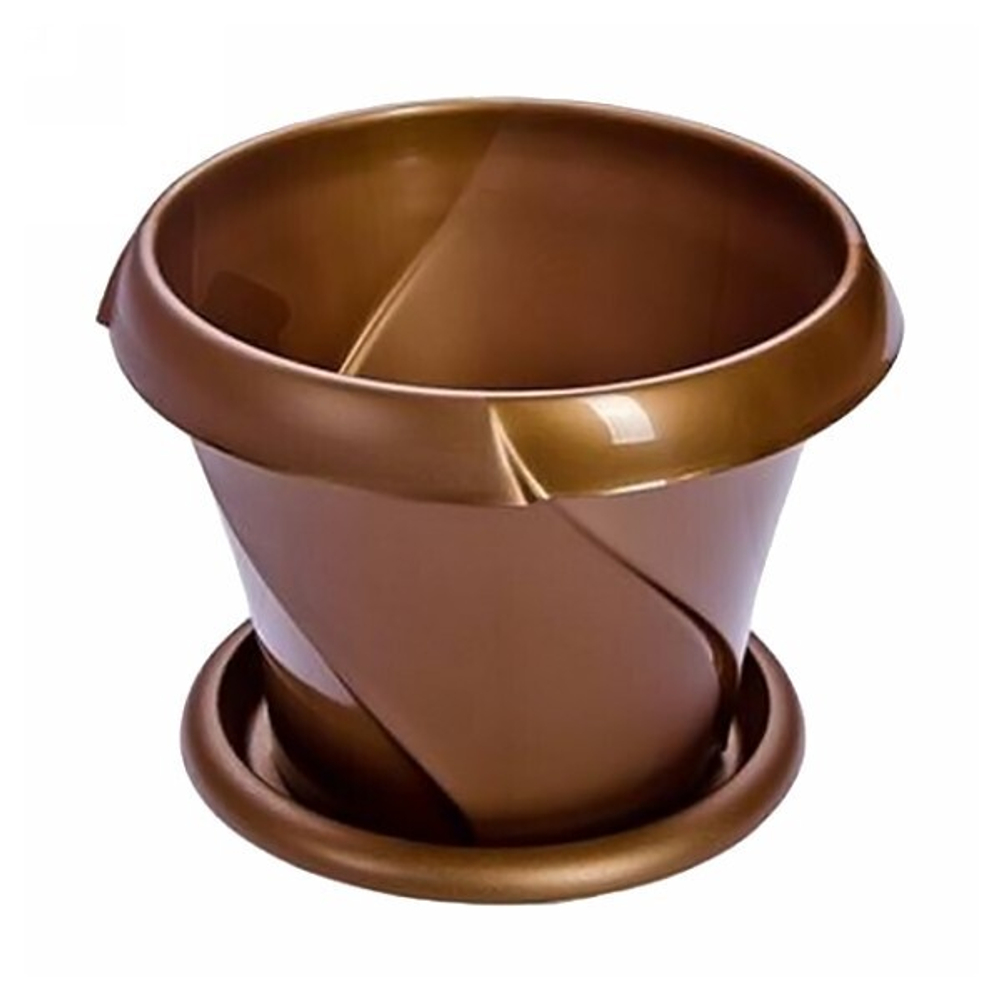 Кашпо для цветов пластиковое 2,8л d-21,5см «Флориана» с поддоном золотой С386ЗОЛ