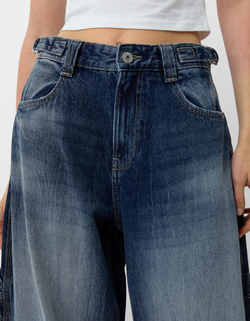 BERSHKA ДЖИНСЫ BALLOON FIT, ТЕМНО-СИНИЙ