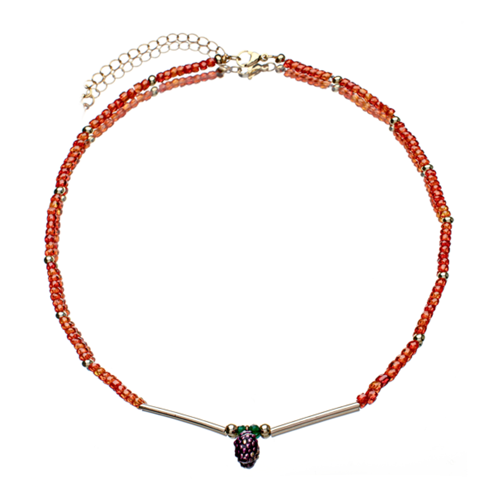 Чокер Удовольствие (Циркон, кулон Ежевика с эмалью)