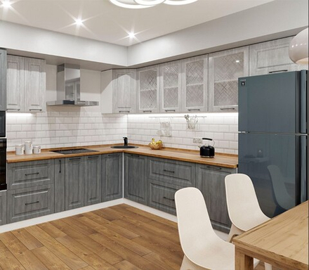 Кухня "Либерти" Холст грей/Холст натуральный