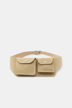 ZARA РЕМЕНЬ-СУМКА С КАРМАНАМИ ИЗ 100% КОЖИ, СВЕТЛО-ЖЕЛТЫЙ