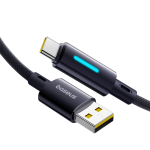 USB-A - USB-C Кабель Baseus Lit Button-Control Charging+Data 100W 1-2m - Cosmic Black