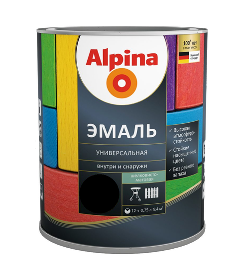 ЭМАЛЬ АЛКИДН. ALPINA ЭМАЛЬ УНИВЕР ШЕЛК-МАТ ЧЕРНЫЙ 0,75Л / 0,87КГ
