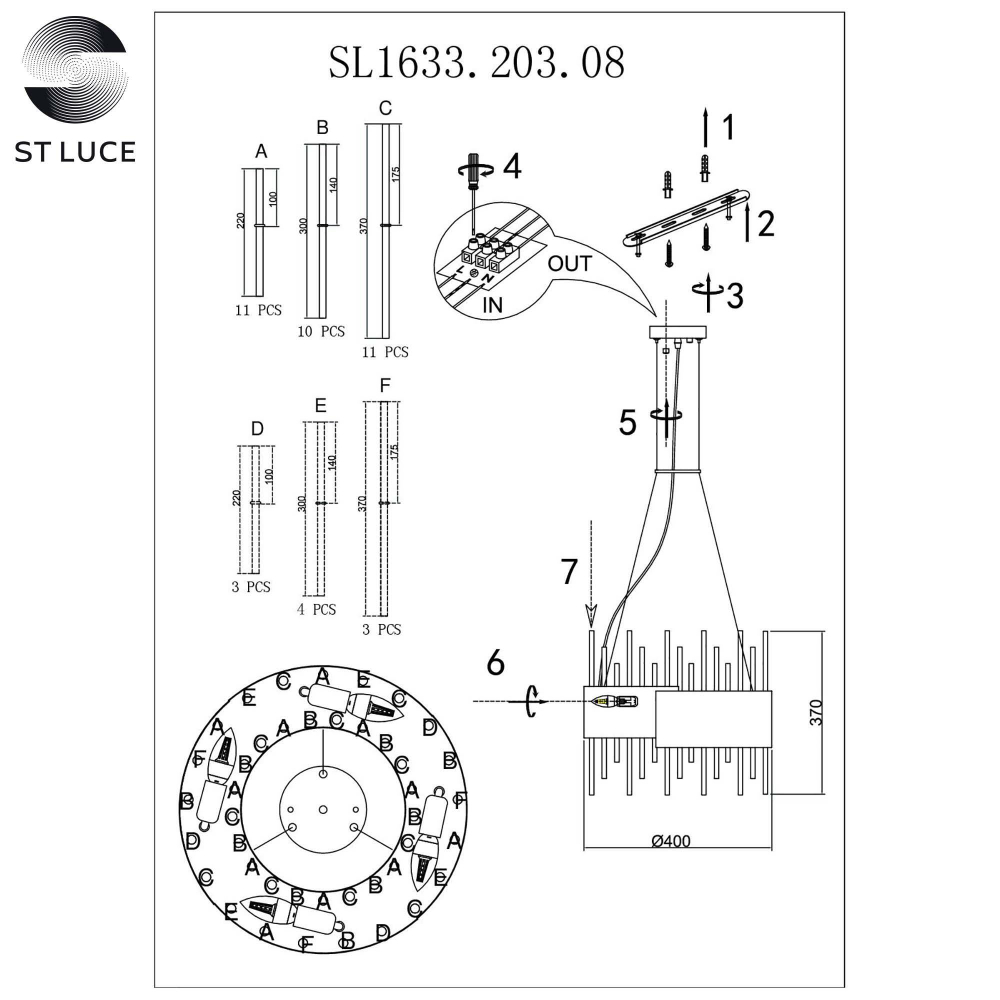 SL1633.203.08 Люстра подвесная ST-Luce Матовое золото/Матовое золото,Прозрачный E14 8*40W