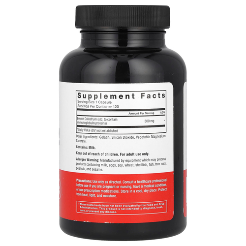 Force Factor, Молозиво крупного рогатого скота с иммуноглобулином и лактоферрином, 500 мг, 120 капсул