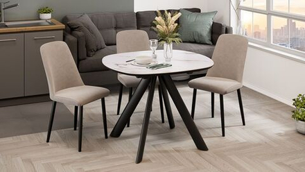 Стол кухонный обеденный раздвижной Черный муар/Керамика матовая белый мрамор 100(135)х90х76 см