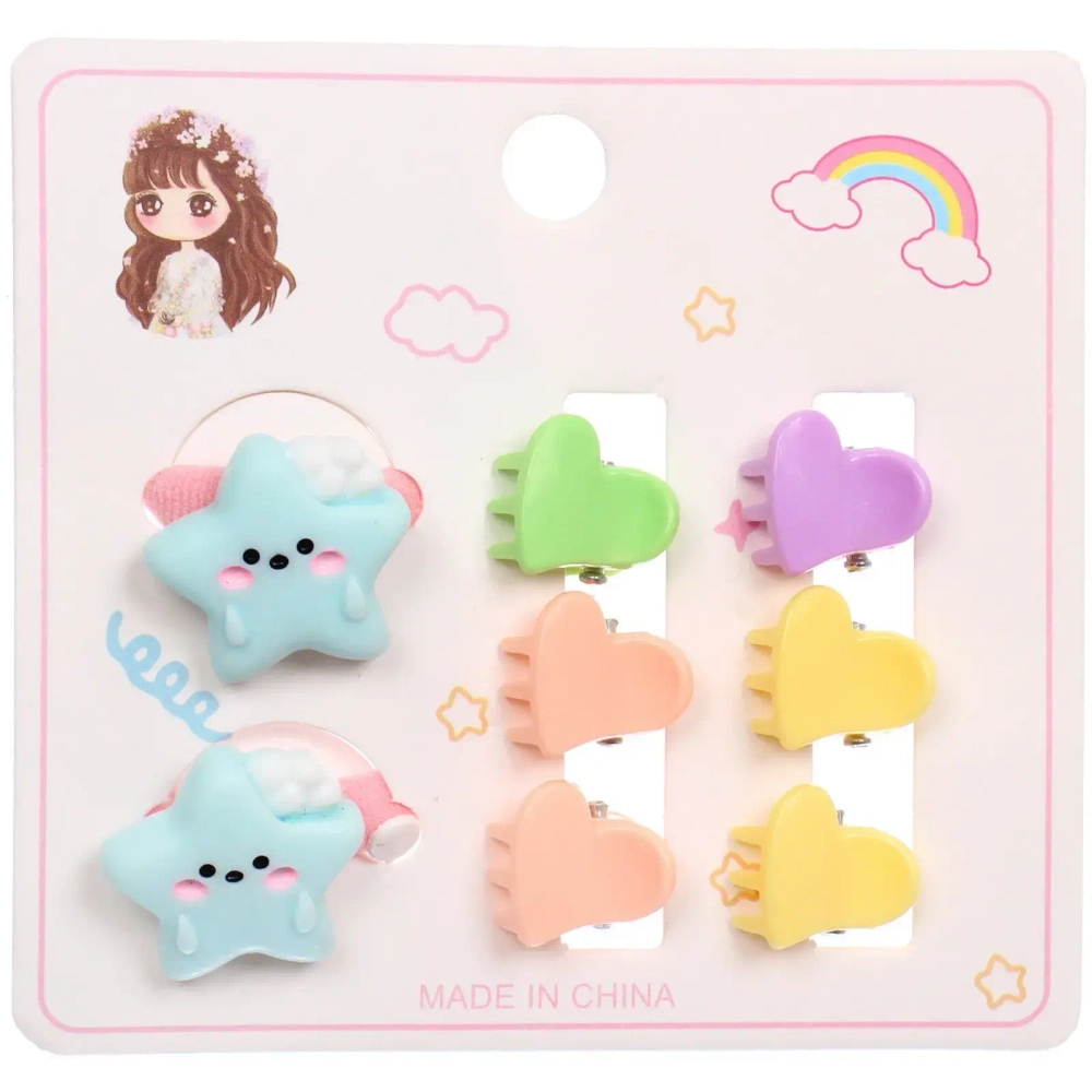 Аксессуары для волос детские «СЛАДКИЕ ЛЕДЕНЦЫ», Звёздочки, 8.5*8см (2 резинки и 6 крабиков)