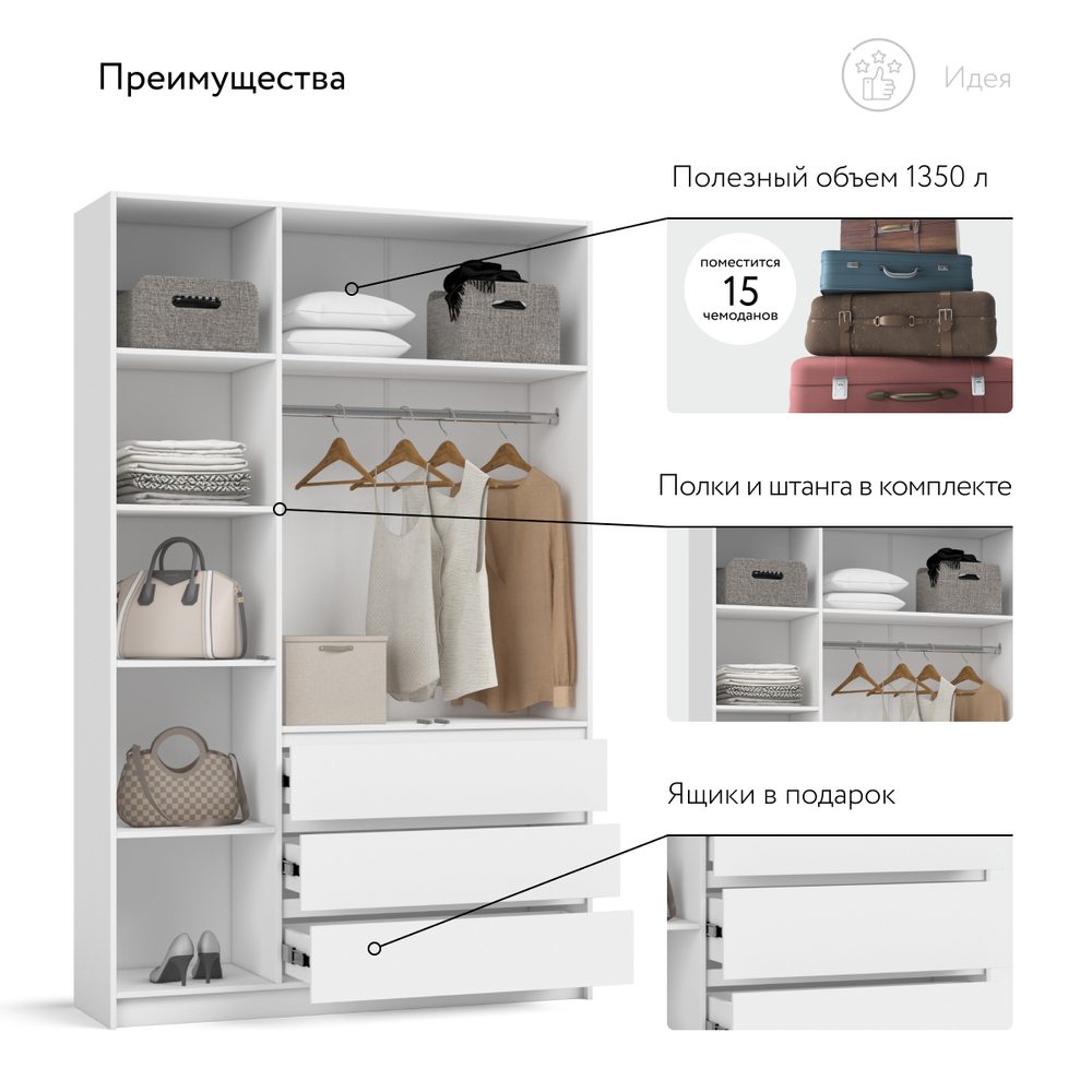 Идея 135 шкаф распашной 3Д+ящики
