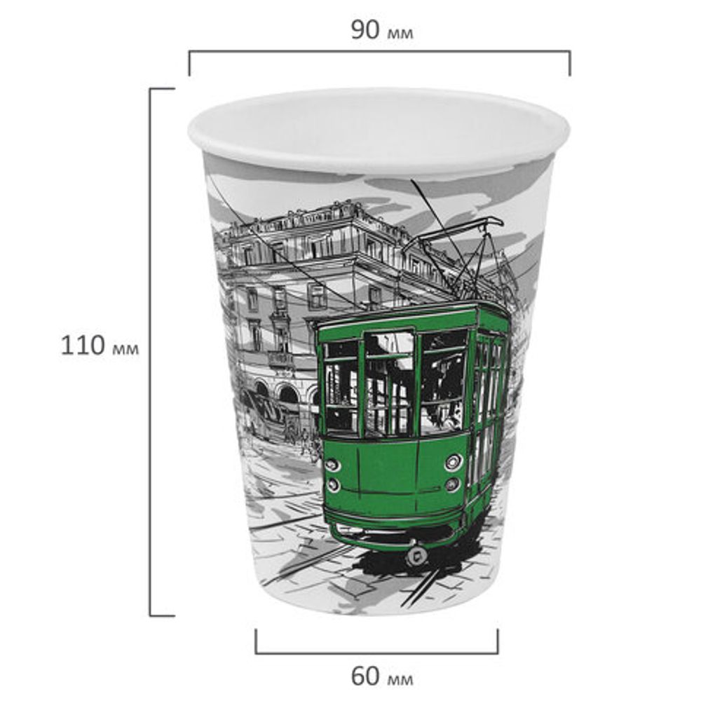 Стакан одноразовый бумажный 300/360 мл, D 90 мм, с печатью "ГОРОД", КОМПЛЕКТ 50 шт., холодное/горячее, WELDAY (ВЭЛДЭЙ), 702696