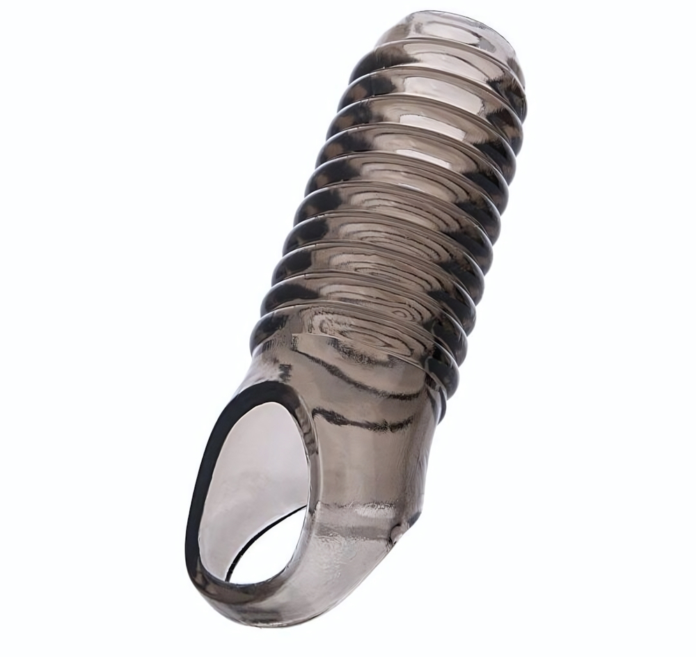 Дымчатая насадка с рёбрышками и подхватом мошонки ToyFa XLover - 12,5 см. (Цвет: черный)