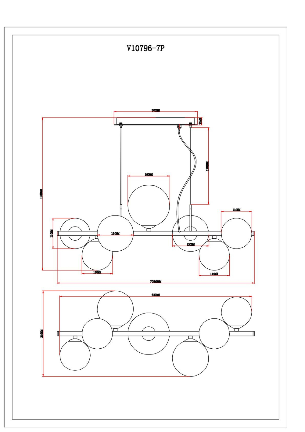 Светильник подвесной Moderli V10796-7P Renny