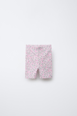 ZARA ШОРТЫ-ВЕЛОСИПЕДКИ В РУБЧИК С ПРИНТОМ, РОЗОВАТЫЙ