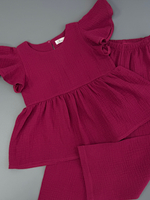 Костюм из муслина топ с крылышками и брюки «Брусника»