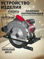 Циркулярная пила сетевая (дисковая) EDON Laser 1700Вт, 185мм диск, лазерный указатель