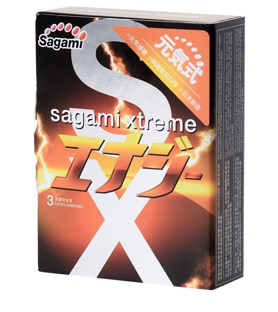 Презервативы Sagami Xtreme Energy с ароматом энергетика - 3 шт.