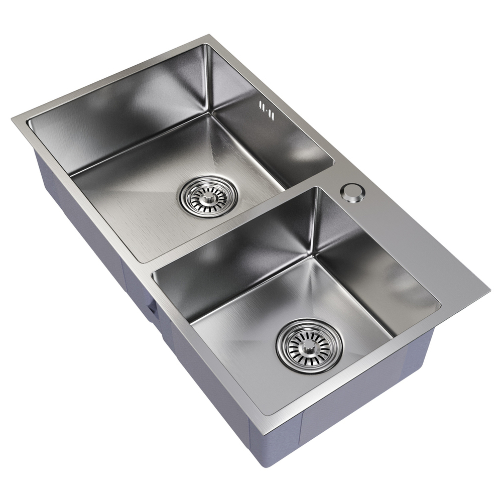 Мойка настол.монтаж 72х40 (3,0) 2-х ЧАШЕВАЯ вып 3 1/2  MIXLINE PRO 22см с сифоном (сатин)