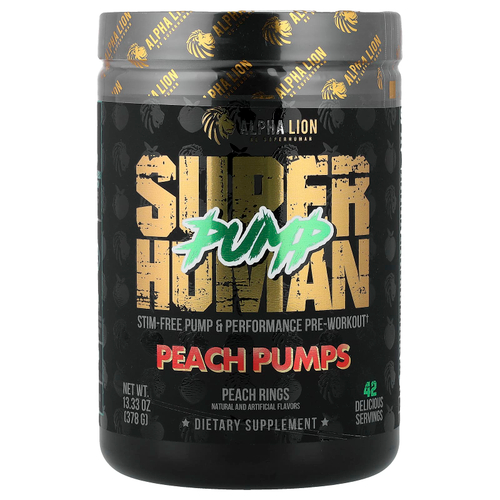 ALPHA LION, SuperHuman Pump, персиковые плоды, персиковые колечки, 378 г (13,33 унции)