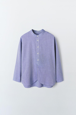 ZARA РУБАШКА С ВОРОТНИКОМ-СТОЙКОЙ, ВЫЦВЕТШИЙ СИНИЙ