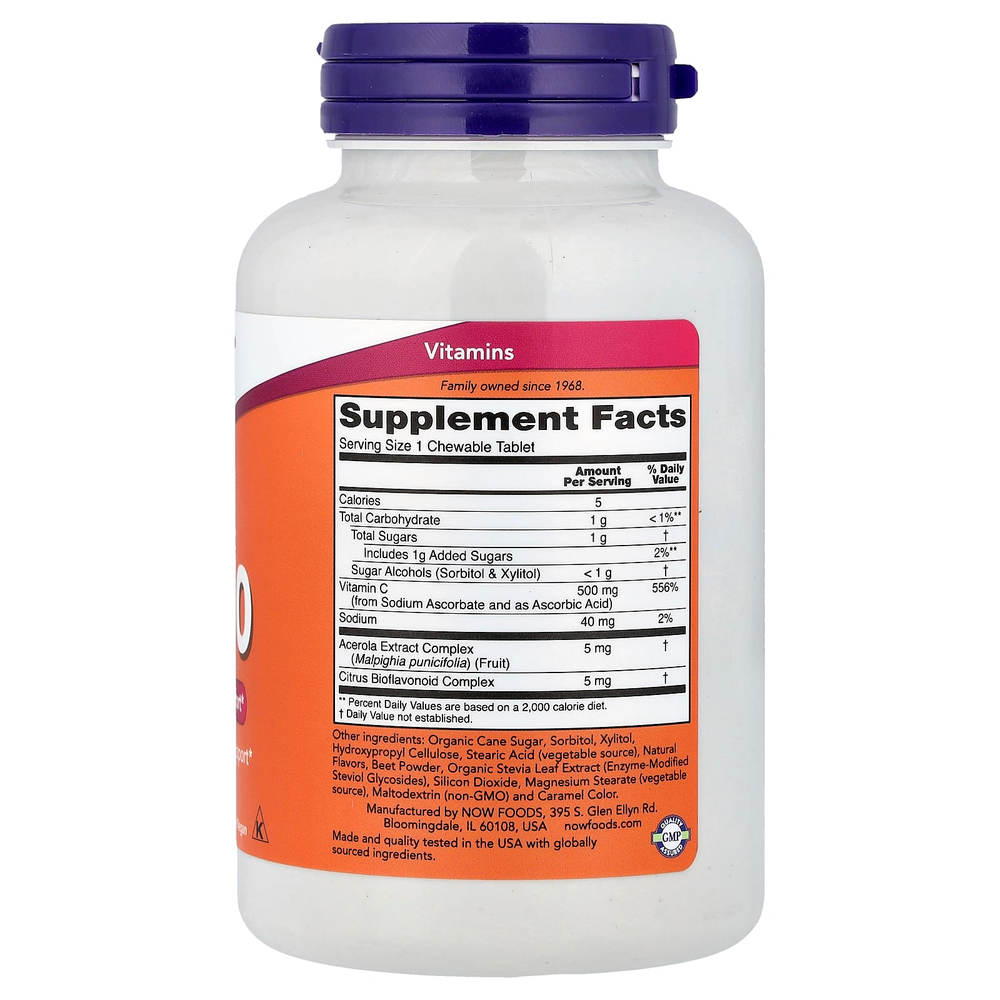 NOW Foods, C-500, жевательные таблетки, с вишневым вкусом, 100 таблеток
