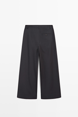 Massimo Dutti Широкие брюки со складками из поплина, светло-синий