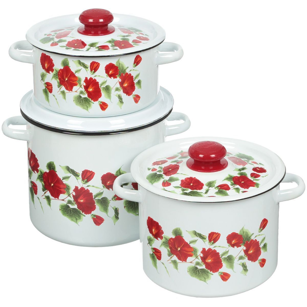 Набор эмалированной посуды 6 пр, кастрюли 2,3.5,5.5 л, Сиб товары, Рамо, N16B60, бел