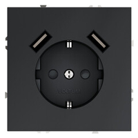 Розетка встраиваемая VOLTUM S70 с заземлением и защитными шторками, 16А, с USB, A+A, (графит)