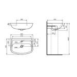 Раковина подвесная Santek "Лонги-60" 600х420х195 фарфор, 1 отверстие под смеситель, белая (1.WH50.1.756)