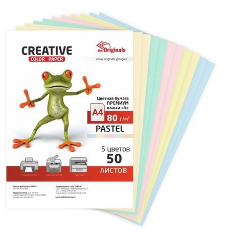 Бумага цветная mix 5цв, 50л, А4, 80г/м2, Крис Pastel