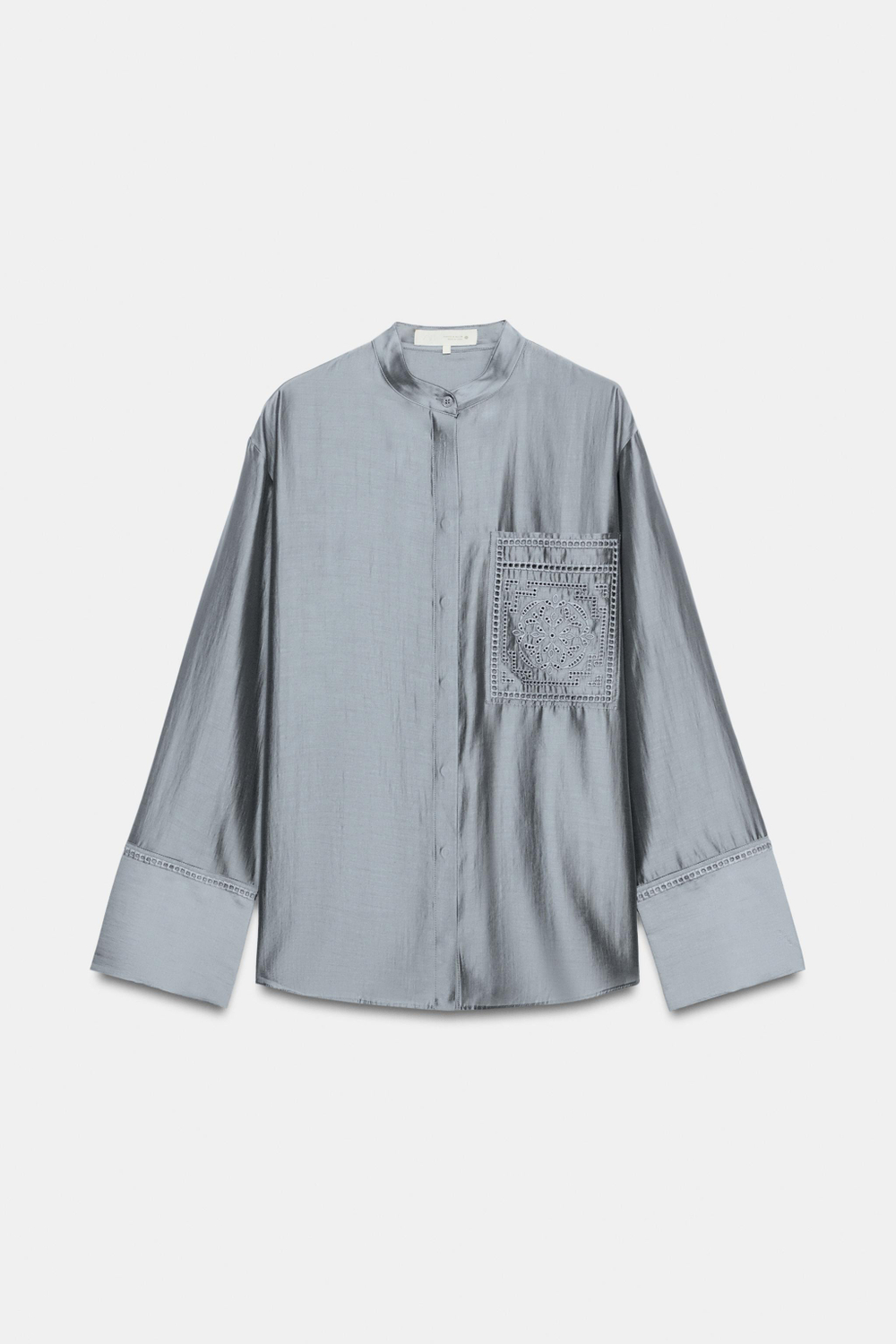 ZARA РУБАШКА С ВЫШИВКОЙ И КАРМАНОМ — ZW COLLECTION, СЕРО-СИНИЙ