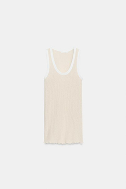 ZARA ТОП С КОНТРАСТНОЙ ОКАНТОВКОЙ, БЕЖЕВЫЙ
