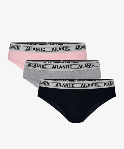 Трусы женские хипстер Atlantic, набор из 3 шт., хлопок, розовые + светло-серый меланж + черные, 3LP-177