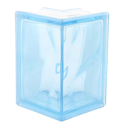 Угловой стеклоблок волна  голубой окраска в массе Vitrablok   19x13x13x8