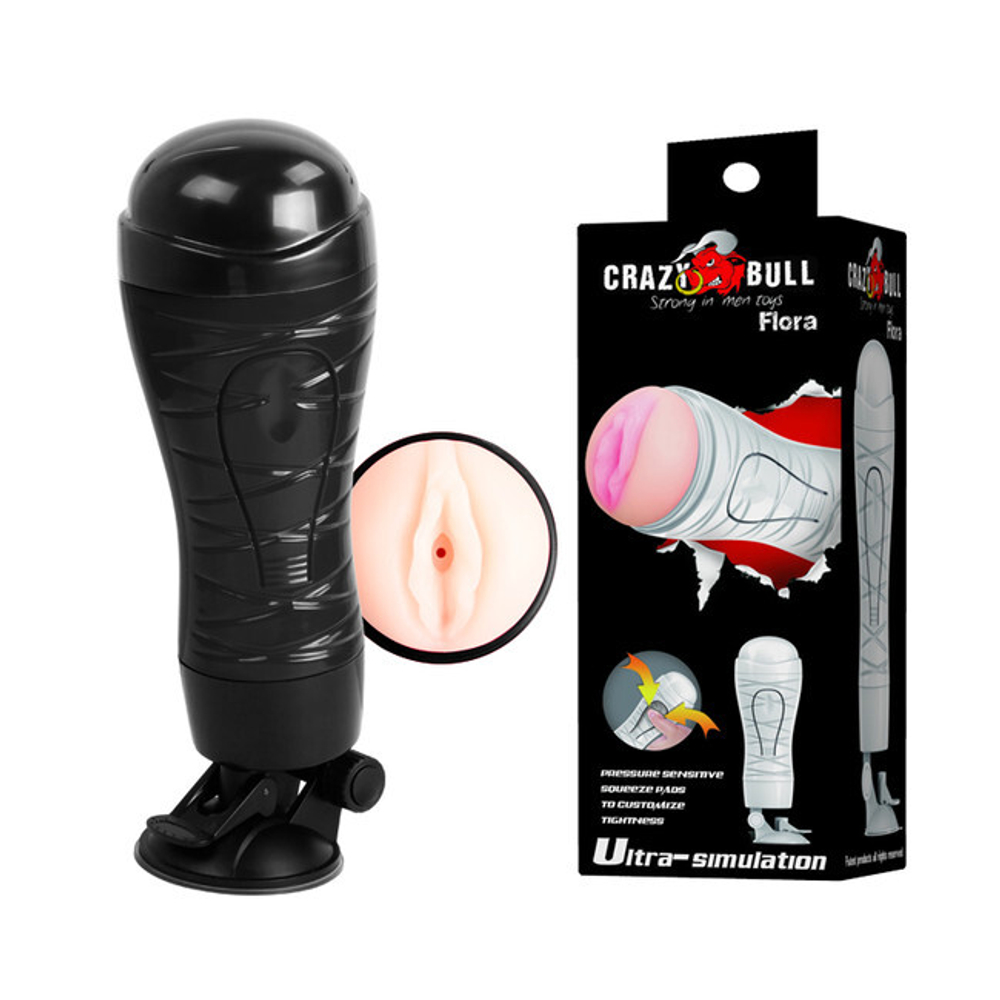 Мастурбатор вагина без вибрации в тубе Crazy Bull FLORA (Цвет: чёрный)