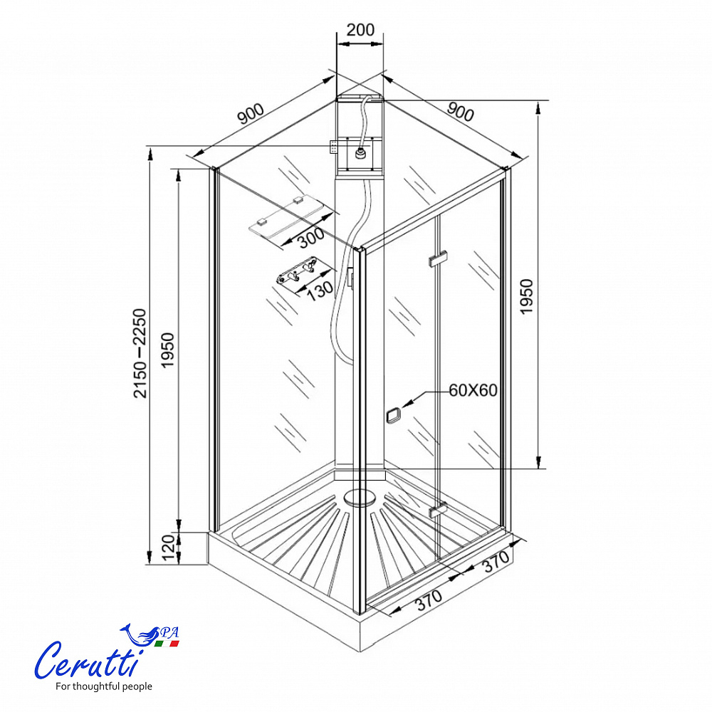 Душевая кабина Ceruttispa БЕЛЛА (BELLA) 90BF (90x90x215-225)